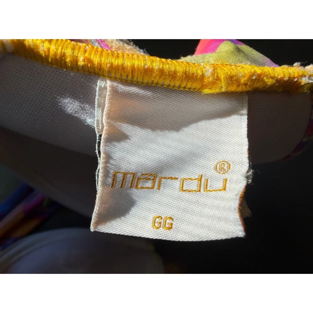 Mardu Brazilian Bikini Top Orange Pink Psychedelic Geometric Halter Padded GG